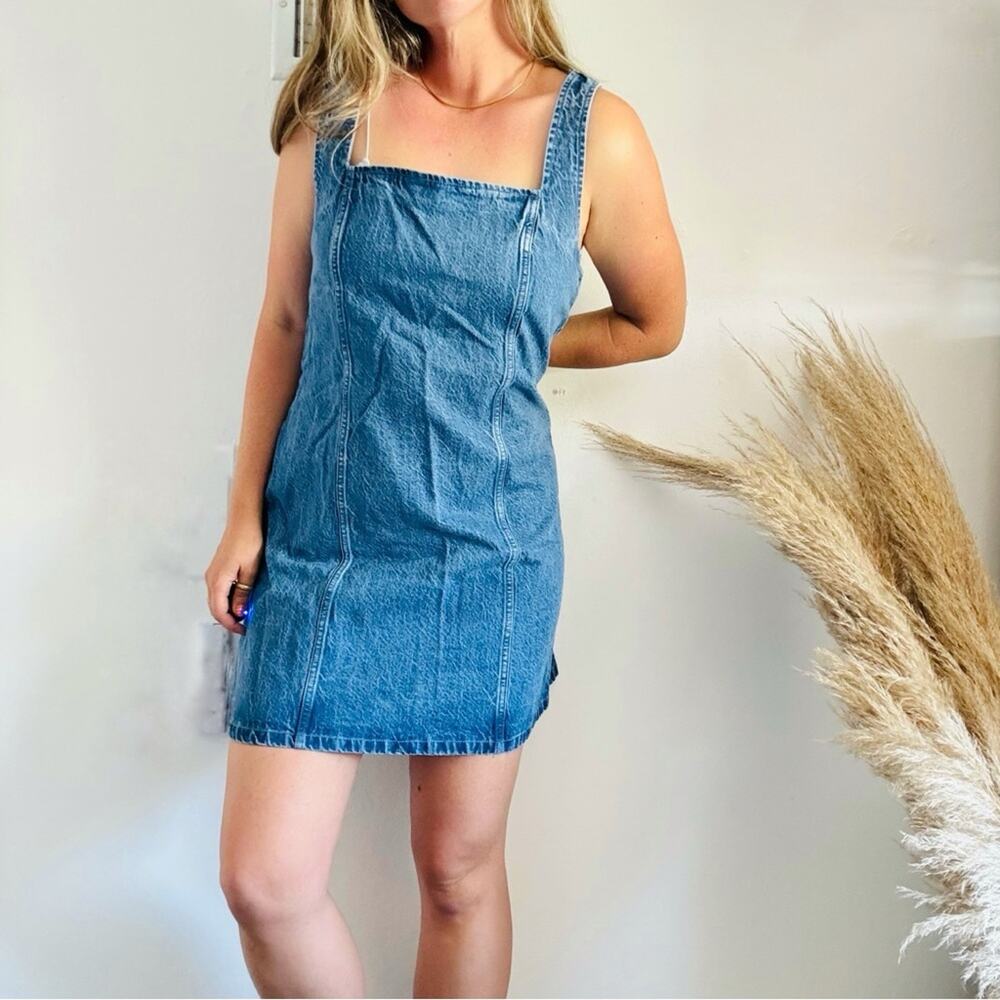 NEW ABERCROMBIE Medium Blue Wash Denim A-Line Mini Tank Top Jean Dress XL - Picture 2 of 16